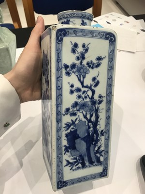 Lot 541 - A CHINESE BLUE AND WHITE BOTTLE AND A CELADON-GLAZED VASE.