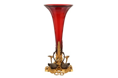 Lot 269 - AN ORMOLU AND RUBY GLASS EPERGNE, LATE 19TH CENTURY