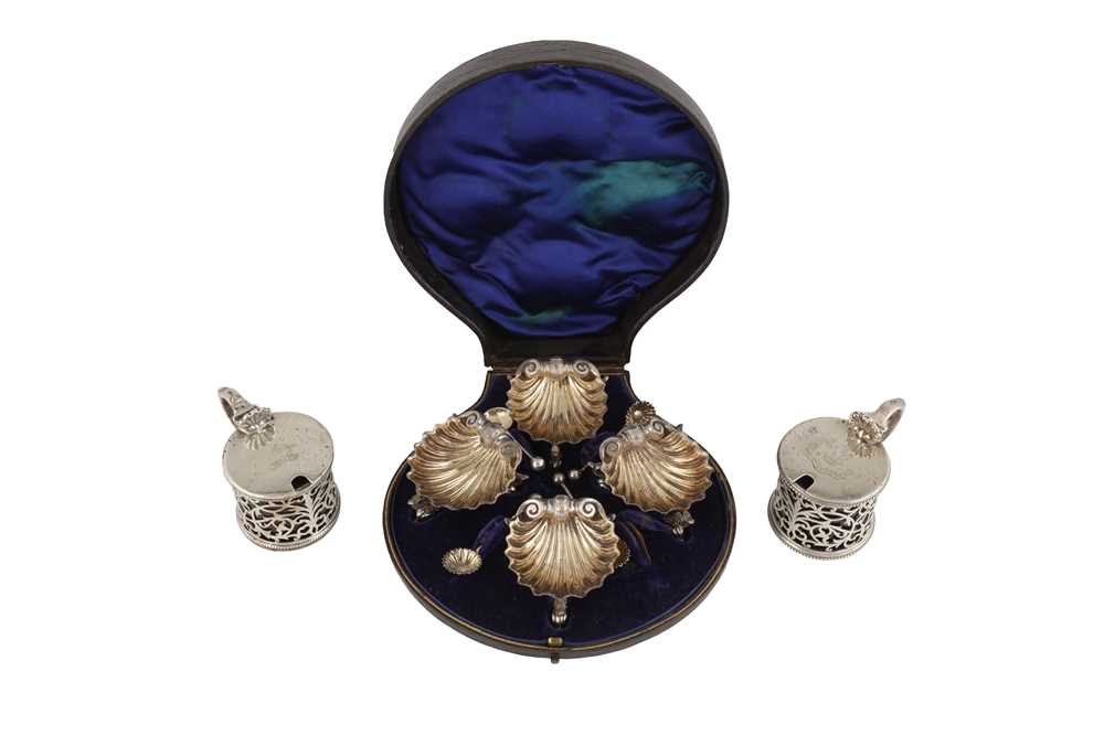 Lot 4 - A CASED SET OF VICTORIAN STERLING SILVER SALTS, LONDON 1872 BY ALEXANDER MACRAE