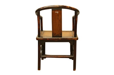 Lot 475 - A CHINESE ELM HORSESHOE BACK ARMCHAIR, 19TH CENTURY