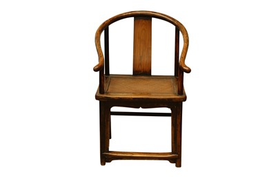Lot 475 - A CHINESE ELM HORSESHOE BACK ARMCHAIR, 19TH CENTURY