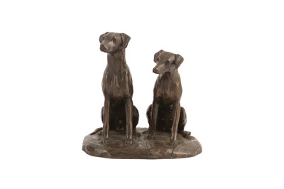 Lot 136 - A BRONZED RESIN MODEL OF TWO LABRADORS, 20TH CENTURY