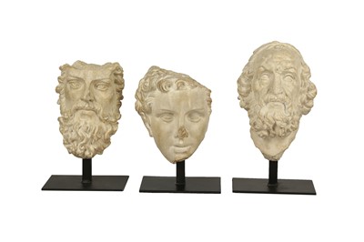 Lot 233 - PURE WHITE LINES, THREE CLASSICAL BUSTS ON STANDS