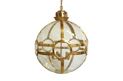 Lot 416 - PURE WHITE LINES, A 'CLYDE' BRASS AND GLASS HANGING PENDANT LIGHT