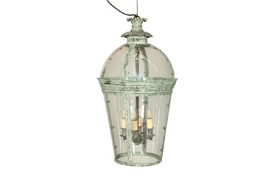 Lot 207 - PURE WHITE LINES, A 'BYRON' HANGING BRASS HALL LANTERN