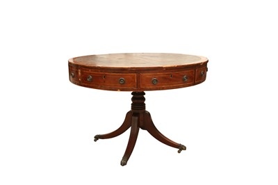 Lot 166 - A GEORGE III MAHOGANY AND LINE INLAID DRUM TABLE