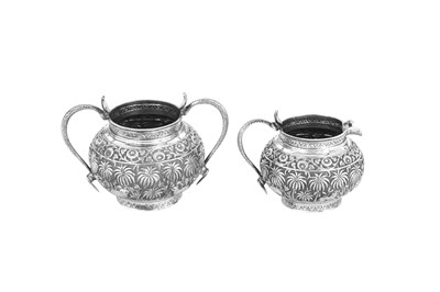 Lot 112 - A good late 19th / early 20th century Anglo – Indian silver three-piece tea service, Lucknow circa 1900 by Durga Parshad and Manohar Das