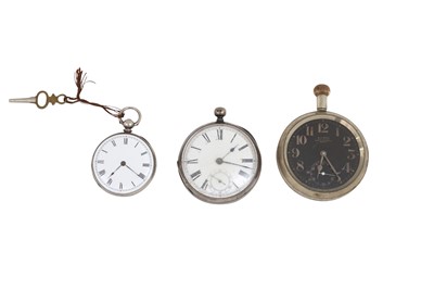 Lot 77 - TWO OPEN-FACE POCKET WATCHES AND AN OMEGA MILITARY POCKET WATCH