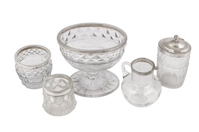 Lot 2 - A GEORGE III STERLING SILVER MOUNTED CUT GLASS PRESERVE OR SUGAR BOWL, LONDON 1808 BY ROGER BRIGGS