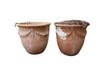 Lot 219 - A PAIR OF CONTEMPORARY TERRACOTTA GARDEN PLANTERS