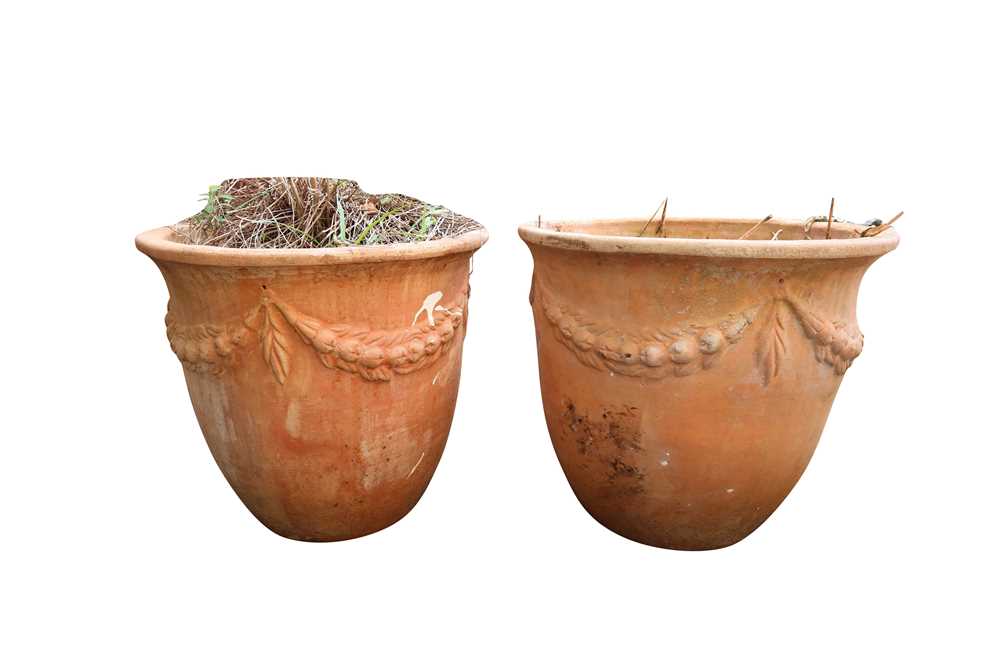 Lot 219 - A PAIR OF CONTEMPORARY TERRACOTTA GARDEN PLANTERS