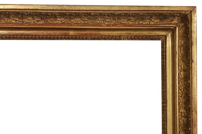 Lot 146 - A FRENCH NEOCLASSICAL EARLY 19TH CENTURY CARVED, GILDED AND APPLIED FRAME