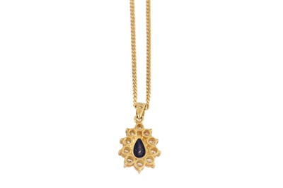 Lot 179 - A sapphire and diamond cluster pendant necklace