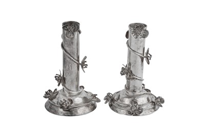 Lot 62 - A PAIR OF MODERN AFRICAN WHITE METAL SMALL CANDLESTICKS, ZAMBIA, KABWE