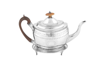 Lot 595 - A George III sterling silver teapot on stand, London 1801 by George Burrows