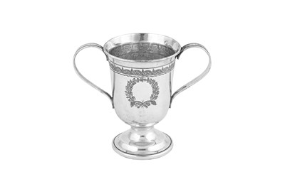 Lot 589 - A George III Old Sheffield Silver Plate twin handled cup, Sheffield circa 1770 by Thomas Law and Sons