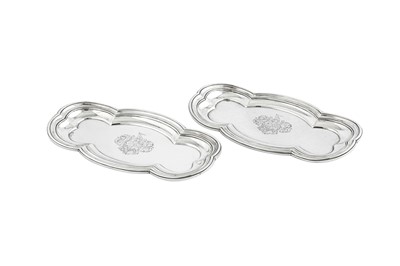 Lot 579 - A pair of heavy George IV sterling silver snuffers trays, London 1824 by Benjamin Smith III