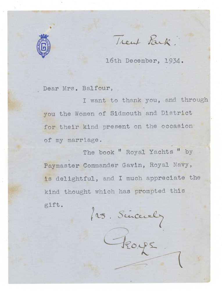 Lot 45 - TYPED LETTER FROM PRINCE GEORGE, DUKE OF KENT