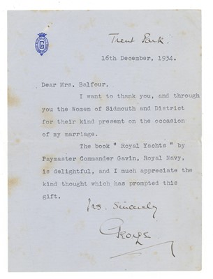 Lot 45 - TYPED LETTER FROM PRINCE GEORGE, DUKE OF KENT