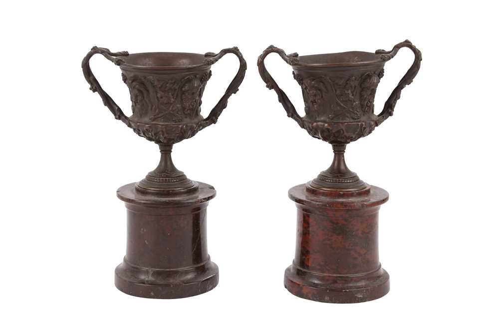 Lot 25 - A PAIR OF GRAND TOUR BRONZE WARWICK STYLE VASES