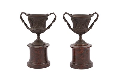 Lot 25 - A PAIR OF GRAND TOUR BRONZE WARWICK STYLE VASES