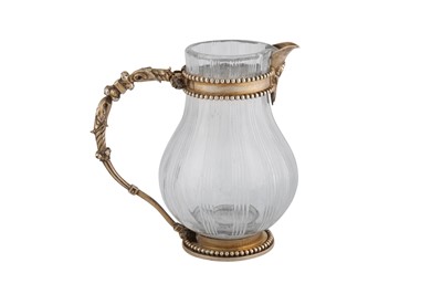 Lot 292 - A late 19th century French 950 standard silver gilt mounted glass small jug, Paris circa 1880 by Emile Lançon