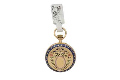 Lot 78 - AN OPEN-FACE 18K YELLOW GOLD AND ENAMEL LADIES POCKET WATCH