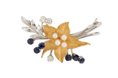 Lot 91 - A pearl, sapphire and diamond brooch