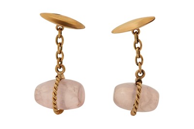 Lot 196 - A pair of rose quartz cufflinks