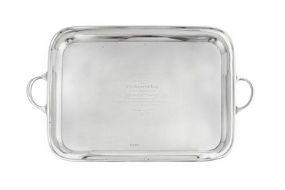 Lot 481 - A George V sterling silver twin handled tray, Birmingham 1927 by K&L