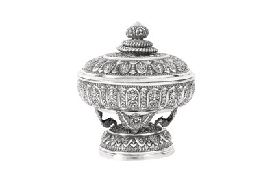 Lot 181 - A mid-20th century Cambodian silver covered dish on stand (Tok), circa 1960