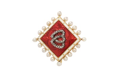 Lot 29 - An enamel, pearl and diamond brooch