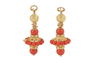 Lot 200 - A pair of coral pendent earrings