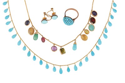 Lot 87 - A MULTI-GEM NECKLACE TOGETHER WITH A GROUP OF TURQUOISE JEWELLERY