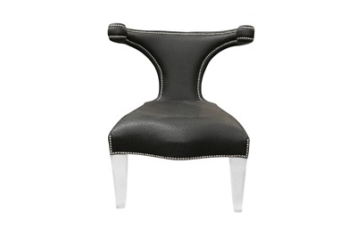 Lot 228 - A CONTEMPORARY BLACK OSTRICH LEATHER BOW BACK SINGLE CHAIR