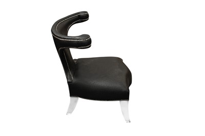 Lot 228 - A CONTEMPORARY BLACK OSTRICH LEATHER BOW BACK SINGLE CHAIR