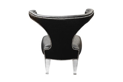 Lot 228 - A CONTEMPORARY BLACK OSTRICH LEATHER BOW BACK SINGLE CHAIR