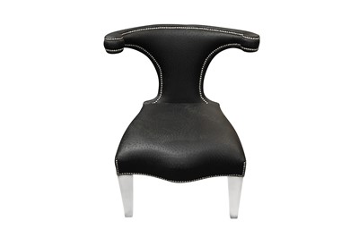 Lot 228 - A CONTEMPORARY BLACK OSTRICH LEATHER BOW BACK SINGLE CHAIR