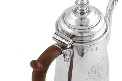 Lot 697 - A George II sterling silver coffee pot, London 1741 by George Wickes (this mark reg. 6th July 1739)