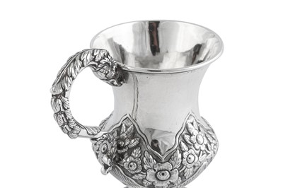 Lot 90 - An early 19th century Indian Colonial silver christening mug, Madras circa 1825 by Grostate and Co (active 1819-27)