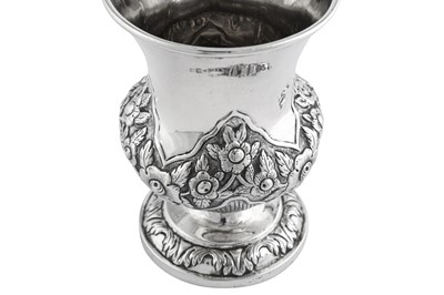 Lot 90 - An early 19th century Indian Colonial silver christening mug, Madras circa 1825 by Grostate and Co (active 1819-27)
