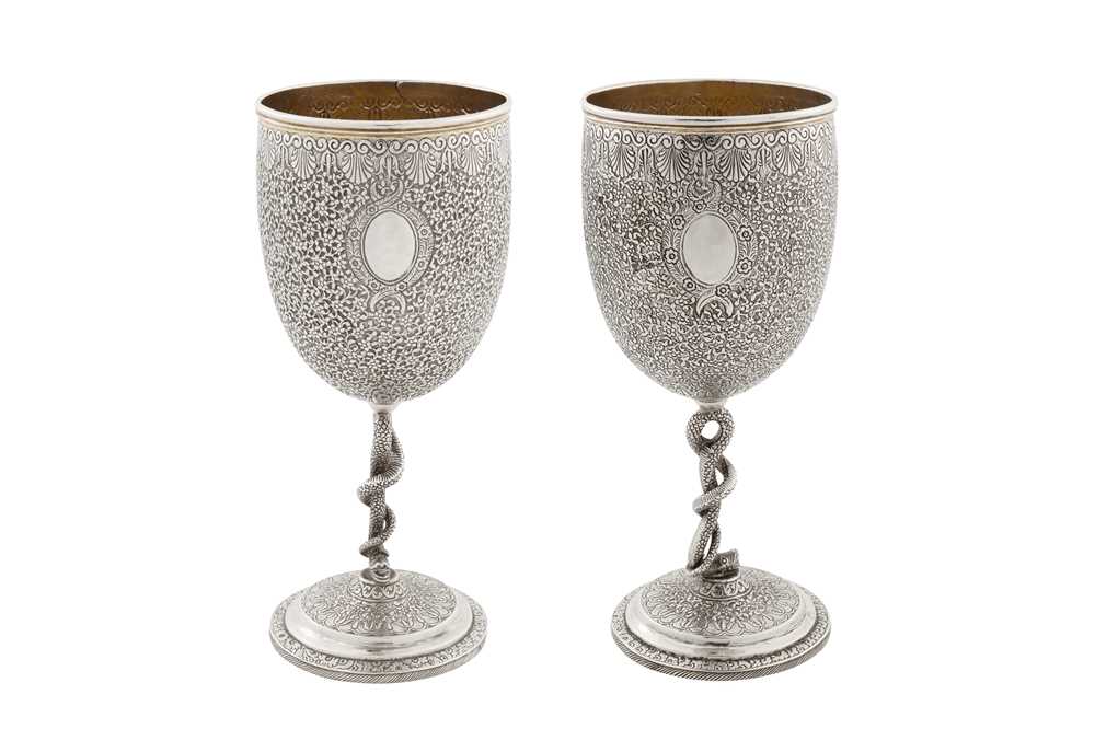 Lot 99 - A pair of late 19th century Anglo - Indian unmarked silver goblets, Lucknow circa 1890