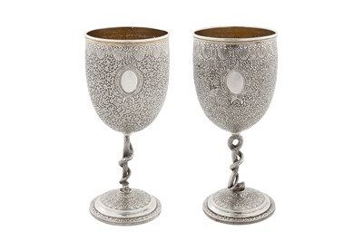 Lot 99 - A pair of late 19th century Anglo - Indian unmarked silver goblets, Lucknow circa 1890