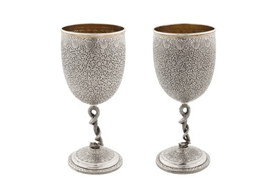 Lot 99 - A pair of late 19th century Anglo - Indian unmarked silver goblets, Lucknow circa 1890