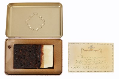 Lot 105 - A SLICE OF CAKE FROM THE WEDDING OF PRINCE CHARLES AND CAMILLA PARKER BOWLES