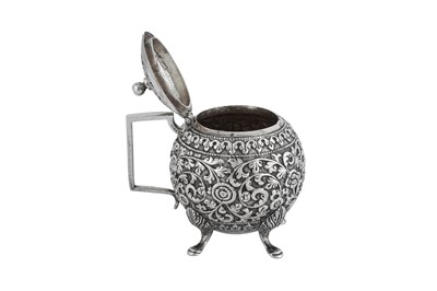 Lot 131 - An early 20th century Anglo – Indian unmarked silver mustard pot, Cutch circa 1910