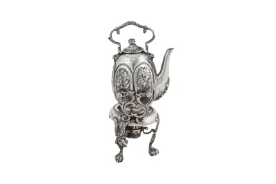 Lot 305 - A 19th century Dutch silver miniature kettle on burner stand
