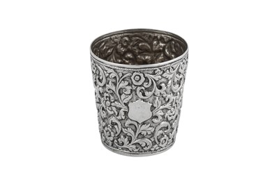 Lot 126 - A mid to late 19th century Anglo – Indian unmarked silver tot or small beaker, Cutch circa 1860