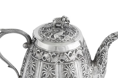 Lot 111 - A late 19th / early 20th century Anglo - Indian unmarked silver three-piece tea service, Lucknow circa 1900