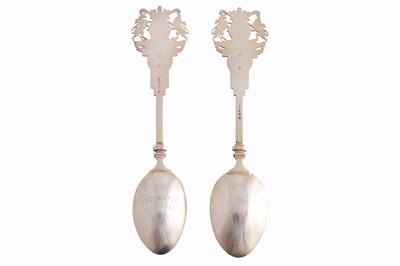 Lot 49 - AN EDWARD VIII AND GEORGE VI PAIR OF STERLING SILVER AND ENAMEL CORONATION SPOONS, BIRMINGHAM 1936 BY TURNER AND SIMPSON LTD